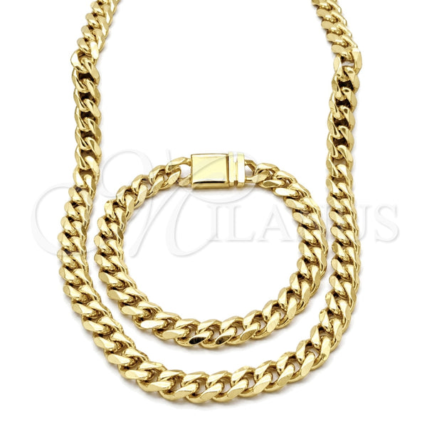 Stainless Steel Necklace and Bracelet, Miami Cuban Design, Polished, Golden Finish, 06.63.0301.30