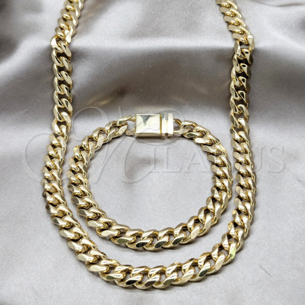 Stainless Steel Necklace and Bracelet, Miami Cuban Design, Polished, Golden Finish, 06.63.0301.30