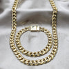 Stainless Steel Necklace and Bracelet, Miami Cuban Design, Polished, Golden Finish, 06.63.0301.30