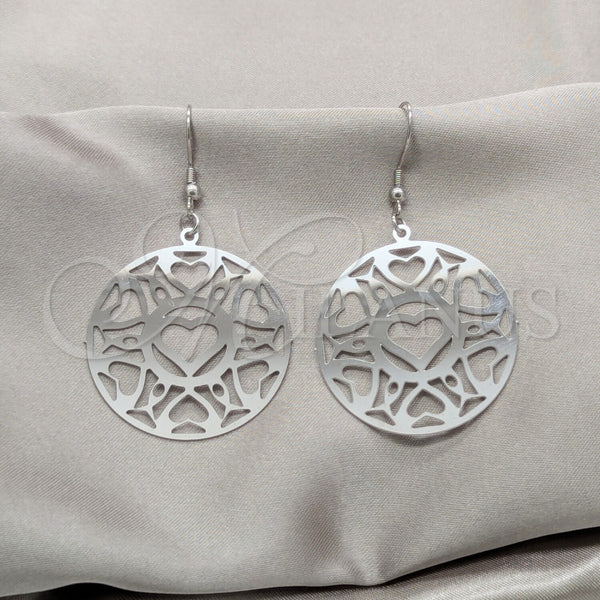 Stainless Steel Long Earring, Heart Design, Polished, Steel Finish, 02.63.2838