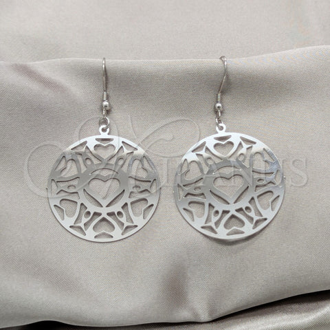 Stainless Steel Long Earring, Heart Design, Polished, Steel Finish, 02.63.2838