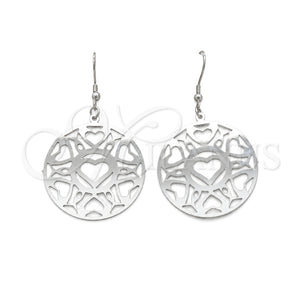 Stainless Steel Long Earring, Heart Design, Polished, Steel Finish, 02.63.2838