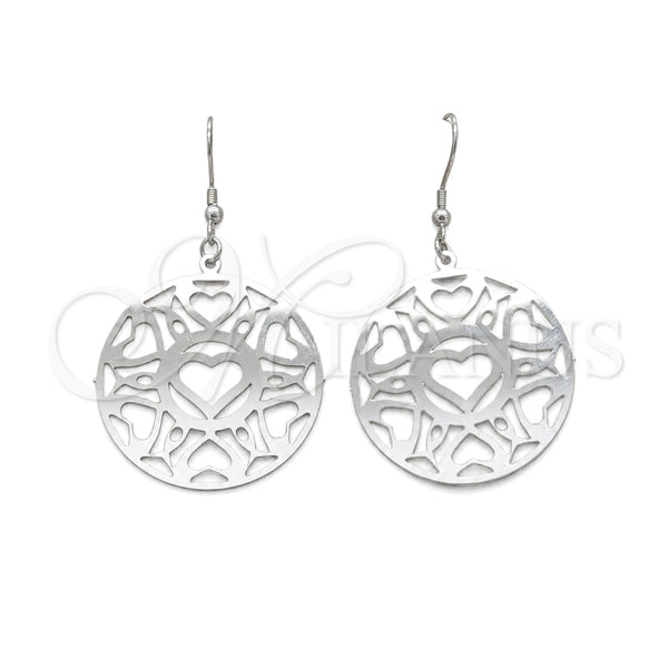 Stainless Steel Long Earring, Heart Design, Polished, Steel Finish, 02.63.2838