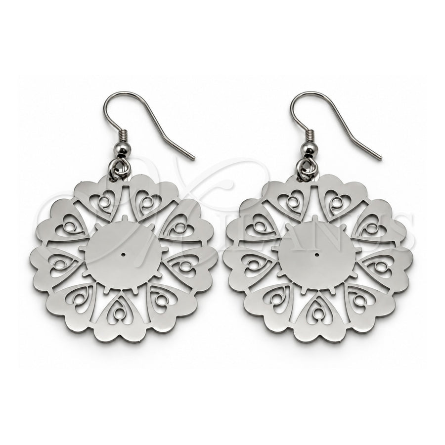 Stainless Steel Long Earring, Heart Design, Polished, Steel Finish, 02.63.2842