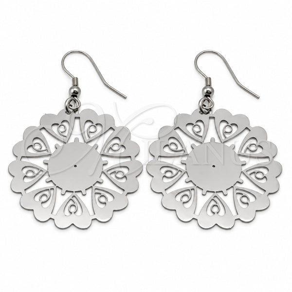 Stainless Steel Long Earring, Heart Design, Polished, Steel Finish, 02.63.2842