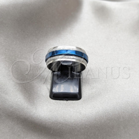 Stainless Steel Mens Ring, Blue Enamel Finish, Steel Finish, 01.63.0633.12 (Size 12)