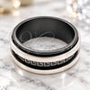 Stainless Steel Mens Ring, Double Design, Black Polished, Black Rhodium Finish, 01.63.0634.06 (Size 6)
