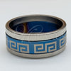Stainless Steel Mens Ring, Triple Design, Blue Enamel Finish, Steel Finish, 01.63.0635.06 (Size 6)