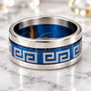 Stainless Steel Mens Ring, Triple Design, Blue Enamel Finish, Steel Finish, 01.63.0635.07 (Size 7)
