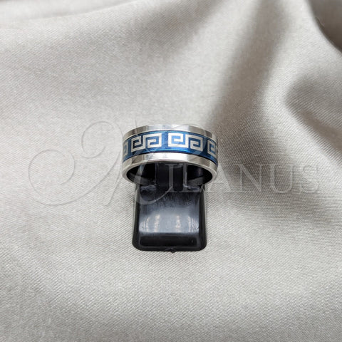 Stainless Steel Mens Ring, Triple Design, Blue Enamel Finish, Steel Finish, 01.63.0635.08 (Size 8)