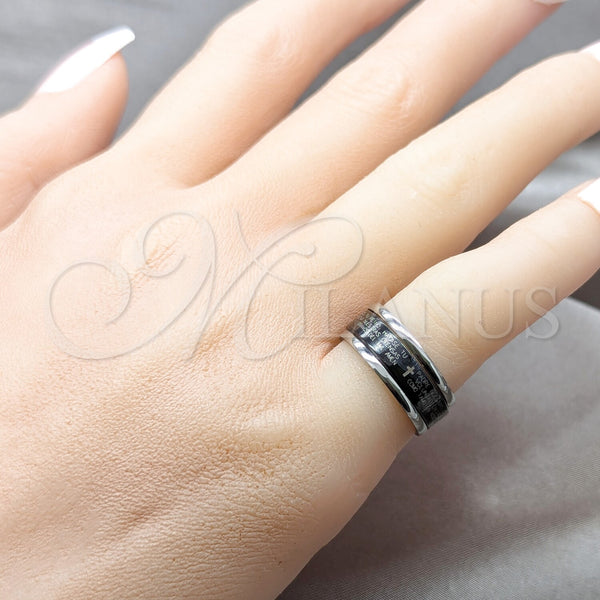 Stainless Steel Ring — Mens Ring Cross and Triple Design Black Enamel — alternate product view — SKU 160874 | Acero Inoxidable anillo — para hombre Ring cruz and triple diseño negro Enamel — SKU 160874
