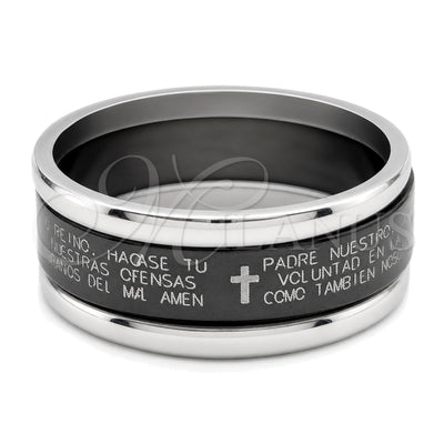 Stainless Steel Mens Ring, Cross and Triple Design, Black Enamel Finish, Steel Finish, 01.63.0637.06 (Size 6) for wholesale, main product view