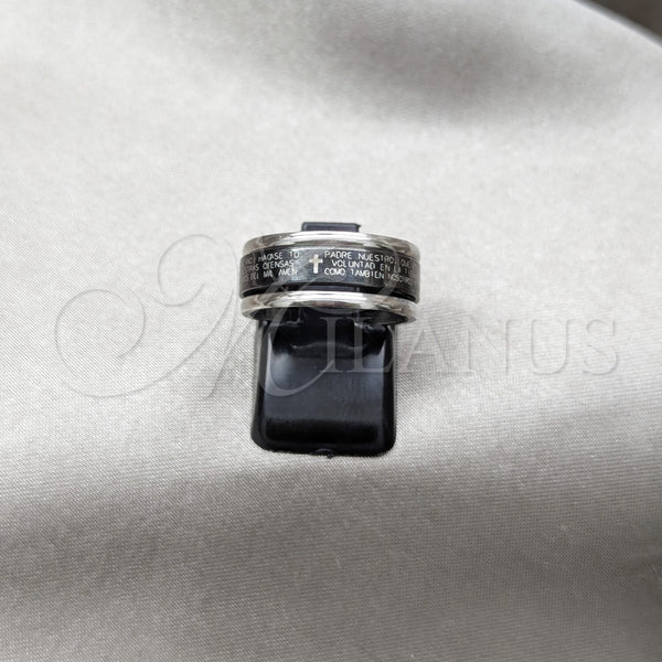 Stainless Steel Ring — Mens Ring Cross and Triple Design Black Enamel — main product view — SKU 160874 | Acero Inoxidable anillo — para hombre Ring cruz and triple diseño negro Enamel — SKU 160874