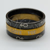 Stainless Steel Mens Ring, Love and Triple Design, Black Enamel Finish, Golden Finish, 01.63.0638.05 (Size 5)