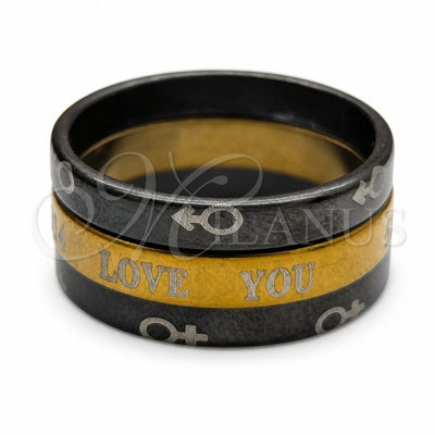 Stainless Steel Mens Ring, Love and Triple Design, Black Enamel Finish, Golden Finish, 01.63.0638.05 (Size 5) for wholesale, main product view