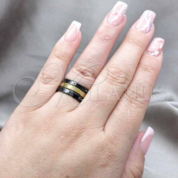 Stainless Steel Ring — Mens Ring Love and Triple Design Black Enamel — alternate product view — SKU 160878 | Acero Inoxidable anillo — para hombre Ring Love and triple diseño negro Enamel — SKU 160878