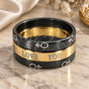 Stainless Steel Mens Ring, Love and Triple Design, Black Enamel Finish, Golden Finish, 01.63.0638.06 (Size 6)