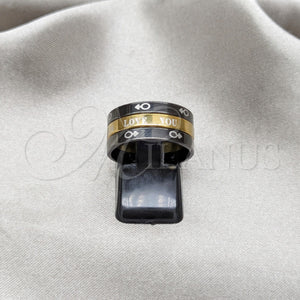 Stainless Steel Ring — Mens Ring Love and Triple Design Black Enamel — main product view — SKU 160880 | Acero Inoxidable anillo — para hombre Ring Love and triple diseño negro Enamel — SKU 160880