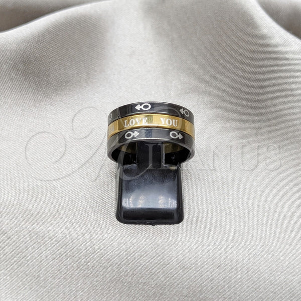 Stainless Steel Ring — Mens Ring Love and Triple Design Black Enamel — main product view — SKU 160881 | Acero Inoxidable anillo — para hombre Ring Love and triple diseño negro Enamel — SKU 160881