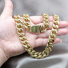 Stainless Steel Necklace and Bracelet, Miami Cuban Design, Polished, Golden Finish, 06.63.0307.29