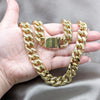 Stainless Steel Necklace and Bracelet, Miami Cuban Design, Polished, Golden Finish, 06.63.0307.29