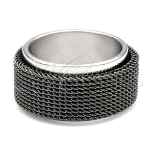 Stainless Steel Mens Ring, Double Design, Black Enamel Finish, Steel Finish, 01.63.0640.06 (Size 6)