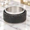 Stainless Steel Mens Ring, Double Design, Black Enamel Finish, Steel Finish, 01.63.0640.07 (Size 7)