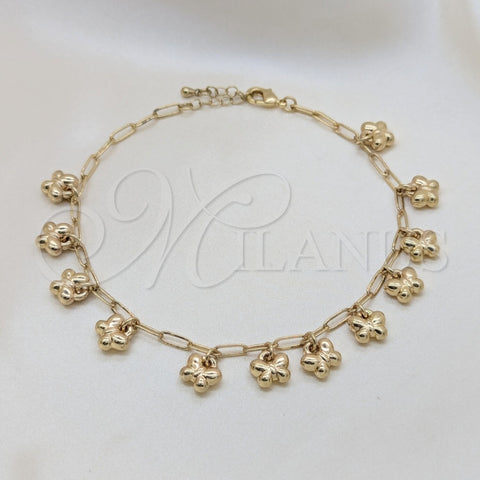 Oro Laminado Charm Anklet , Gold Filled Style Butterfly and Paperclip Design, Polished, Golden Finish, 03.372.0025.10