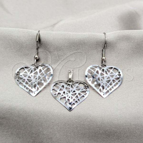 Stainless Steel Earring and Pendant Adult Set, Heart Design, Polished, Steel Finish, 10.63.0609