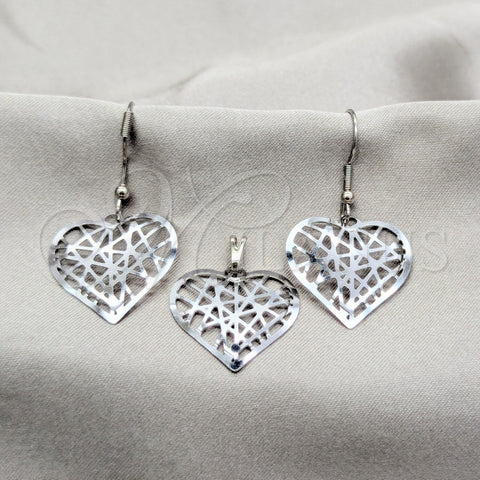 Stainless Steel Earring and Pendant Adult Set, Heart Design, Polished, Steel Finish, 10.63.0609