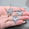 Stainless Steel Earring and Pendant Adult Set, Heart Design, Polished, Steel Finish, 10.63.0609