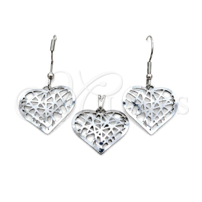 Stainless Steel Earring and Pendant Adult Set, Heart Design, Polished, Steel Finish, 10.63.0609 for wholesale, main product view