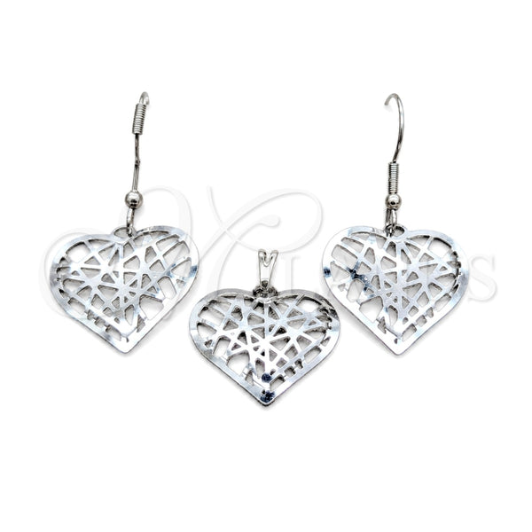 Stainless Steel Earring and Pendant Adult Set, Heart Design, Polished, Steel Finish, 10.63.0609