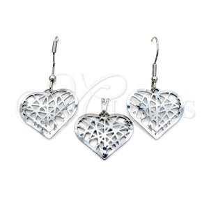 Stainless Steel Earring and Pendant Adult Set, Heart Design, Polished, Steel Finish, 10.63.0609