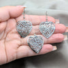 Stainless Steel Earring and Pendant Adult Set, Heart Design, Polished, Steel Finish, 10.63.0610
