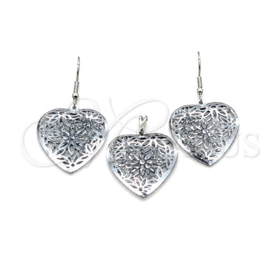 Stainless Steel Earring and Pendant Adult Set, Heart Design, Polished, Steel Finish, 10.63.0610 for wholesale, main product view