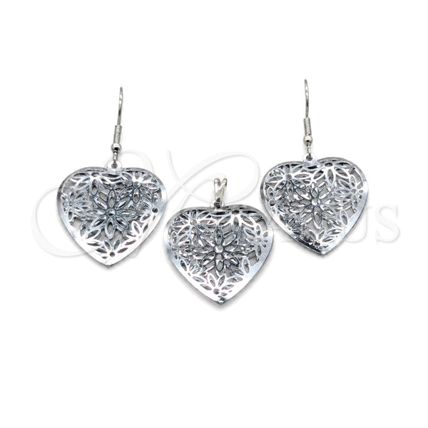 Stainless Steel Earring and Pendant Adult Set, Heart Design, Polished, Steel Finish, 10.63.0610
