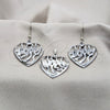 Stainless Steel Earring and Pendant Adult Set, Heart and Love Design, Polished, Steel Finish, 10.63.0611