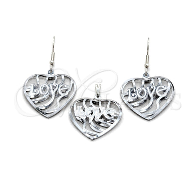 Stainless Steel Earring and Pendant Adult Set, Heart and Love Design, Polished, Steel Finish, 10.63.0611 for wholesale, main product view