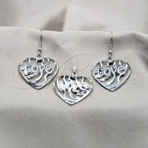 Stainless Steel Ring — Earring and Pendant Adult Set Heart and Love — main product view — SKU 160902 | Acero Inoxidable anillo — Earring and Pendant Adult Set corazón and Love — SKU 160902