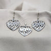 Stainless Steel Earring and Pendant Adult Set, Heart and Love Design, Polished, Steel Finish, 10.63.0611