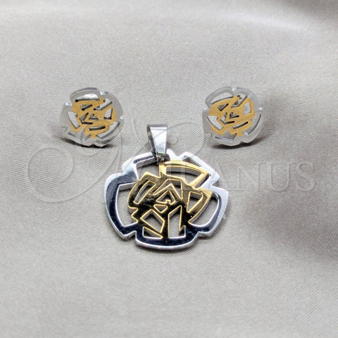 Stainless Steel Earring and Pendant Adult Set, Flower Design, Polished, Steel Finish, 10.63.0612
