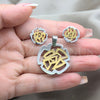 Stainless Steel Earring and Pendant Adult Set, Flower Design, Polished, Steel Finish, 10.63.0612