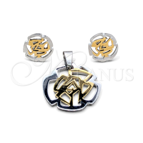 Stainless Steel Earring and Pendant Adult Set, Flower Design, Polished, Steel Finish, 10.63.0612