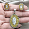 Stainless Steel Earring and Pendant Adult Set, White Resin Finish, Golden Finish, 10.63.0613