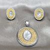Stainless Steel Earring and Pendant Adult Set, White Resin Finish, Golden Finish, 10.63.0613