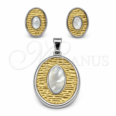 Stainless Steel Earring and Pendant Adult Set, White Resin Finish, Golden Finish, 10.63.0613 for wholesale, main product view