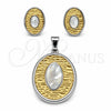 Stainless Steel Earring and Pendant Adult Set, White Resin Finish, Golden Finish, 10.63.0613