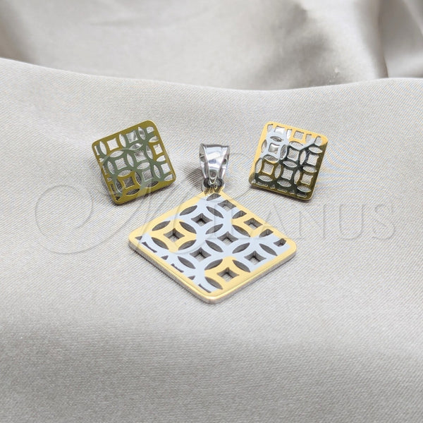 Stainless Steel Earring and Pendant Adult Set, White Polished, Steel Finish, 10.63.0614