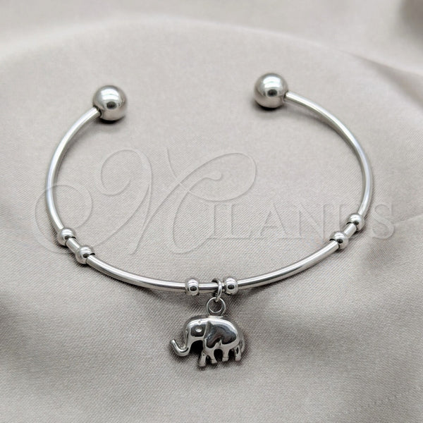 Stainless Steel Individual Bangle, Elephant Design, Polished, Steel Finish, 07.63.0208